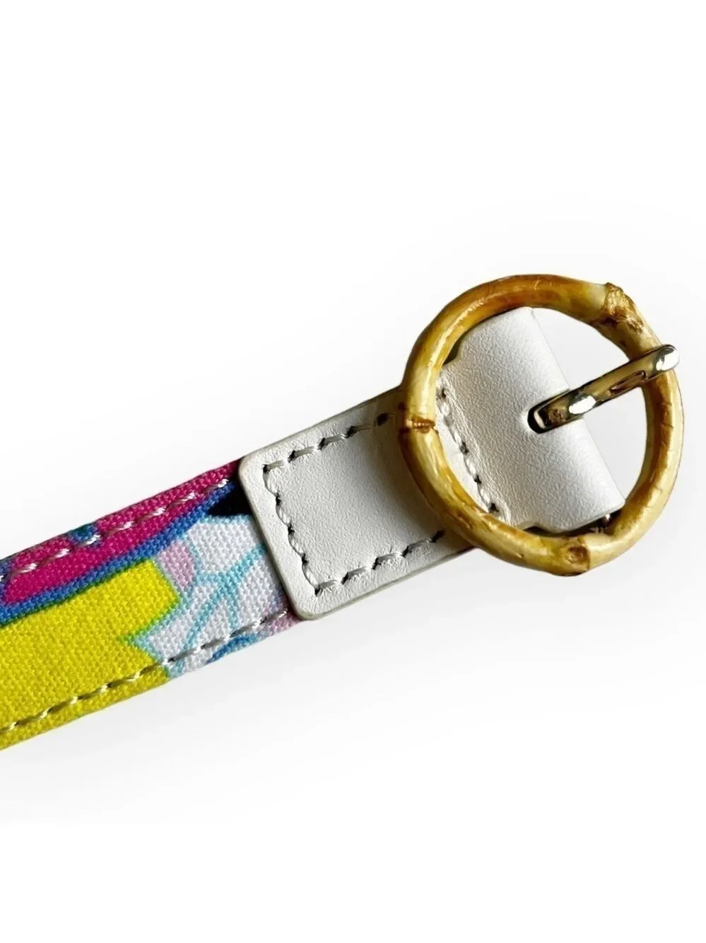 Y2K Talbots Floral Thin Belt Bamboo O ring Buckle Vibrant Colors Cotton Belt S